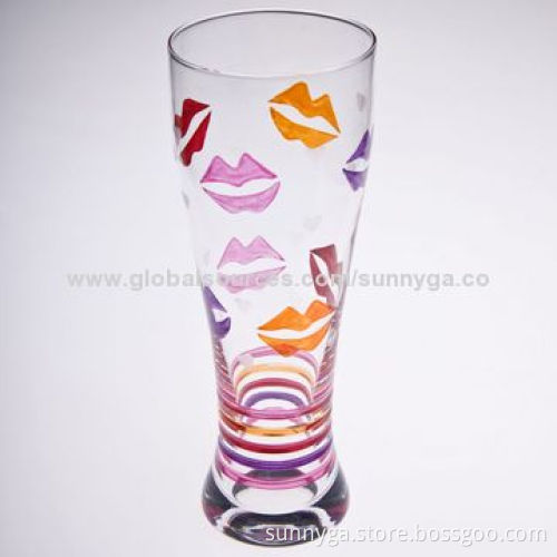 Hand Painted Pilsner Wine Glass/Gift Glassware with 670mL Capacity, 84mm Top Diameter